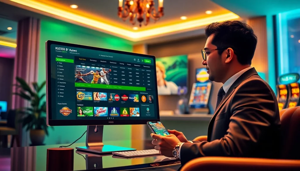 Giao diện cuốn hút của nền tảng cá cược Ku3933 trên web, thể hiện các tùy chọn trò chơi đa dạng và trải nghiệm người dùng liền mạch.