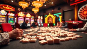 Rasakan kegembiraan Link Mahjong di kasino yang hidup, menangkap para pemain sedang beraksi.