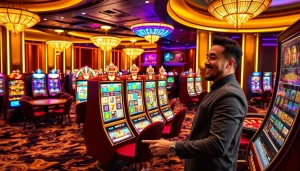 Engaging slot demo setup showcasing vibrant machines and casino excitement.