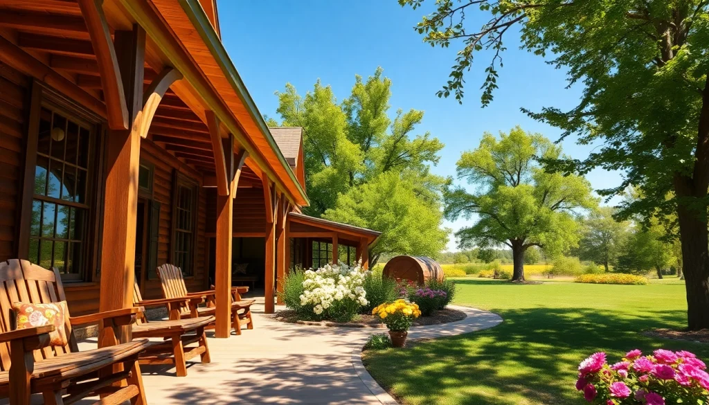Canton Farmhouse surrounded by vibrant gardens and rustic wooden features in natural light.