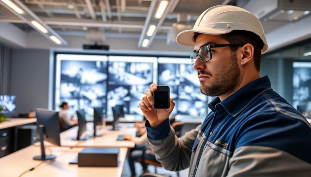 empresa de seguridad con tecnología de vigilancia avanzada en un entorno de oficina moderno