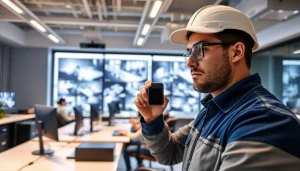 empresa de seguridad con tecnología de vigilancia avanzada en un entorno de oficina moderno