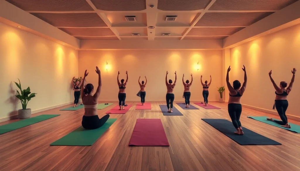 さまざまな人々がヨガを行っている静かなスタジオ環境の中で、最高のホットヨガおすすめを探索しましょう。