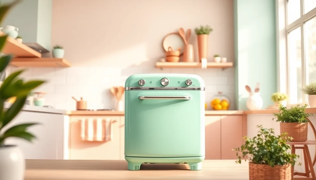 Showcasing a charming retro appliance, blending vintage style with modern kitchen design.