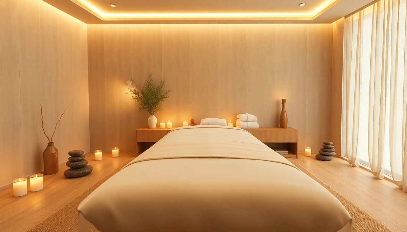 편안한 분위기와 따뜻한 조명이 있는 마사지 치료실